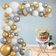 177pc Balloon Arch kit - Assorted Size Grey & White Balloon with Metallic Gold Balloon Set